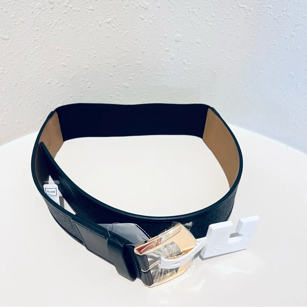 Michael Kors Women’s Signature Wide Elastic Vegan Leather Black Belt Size M NWT